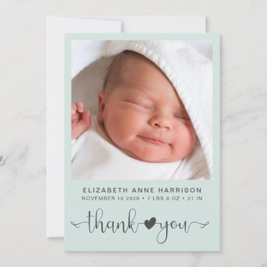 Bedankt voor de foto Mint Green Birth Aankondiging (Voorkant)
