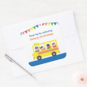 Bedankt voor de Gele School Bus Birthday Party Vierkante Sticker (Envelop)