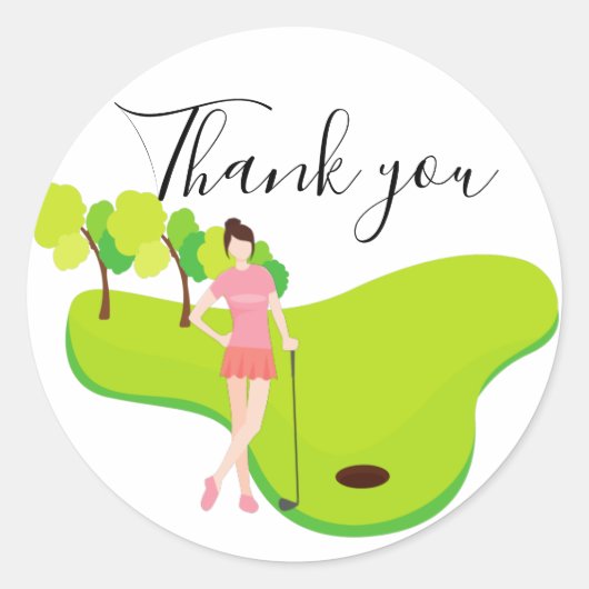Bedankt voor de golfer met Lady golfer Ronde Sticker (Voorkant)