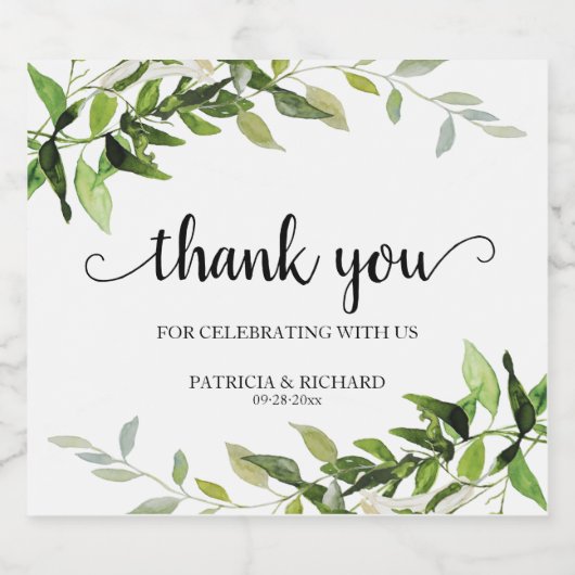 Bedankt voor de groene bruiloft sparkling wijnetiket (Enkel label)