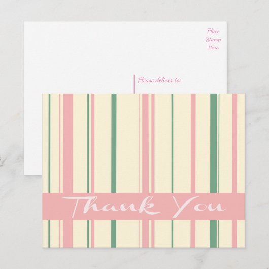 Bedankt voor de groene en roze blush streep briefkaart (Voorkant / Achterkant)