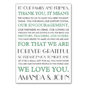 Bedankt voor de huwelijksgasten