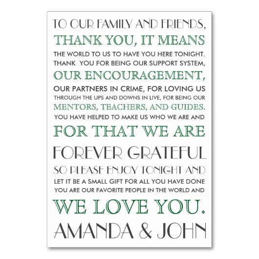 Bedankt voor de huwelijksgasten (Voorkant)