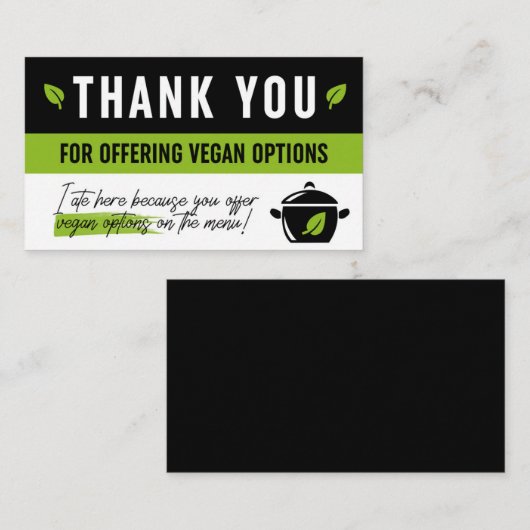 Bedankt voor de Kaart Vegan Options Visitekaartje (Voorkant / Achterkant)