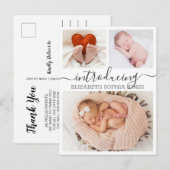 Bedankt voor de kalligrafie 3 Foto Collage Birth Aankondigingskaart (Voorkant / Achterkant)