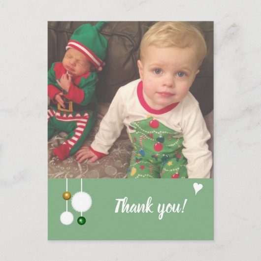 Bedankt voor de kerstcadeaus met groene foto aankondigingskaart (Voorkant)