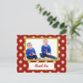 Bedankt voor de kerstcadeaus met rode foto aankondigingskaart (Staand voorkant)