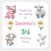 Bedankt voor de komst Farmyard Animals Verjaardag Vierkante Sticker (Voorkant)