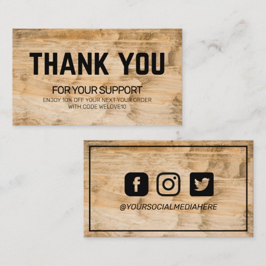 Bedankt voor de korting op hout visitekaartje (Voorkant / Achterkant)