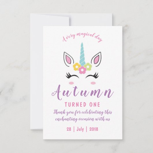 Bedankt voor de Magical Unicorn Birthday Kaart (Voorkant)