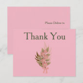 Bedankt voor de roze en groene bloemen briefkaart (Voorkant / Achterkant)