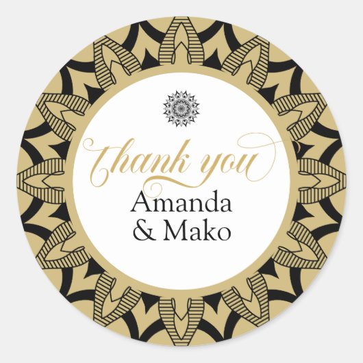 Bedankt voor de typografie zwarte mandala ronde sticker (Voorkant)