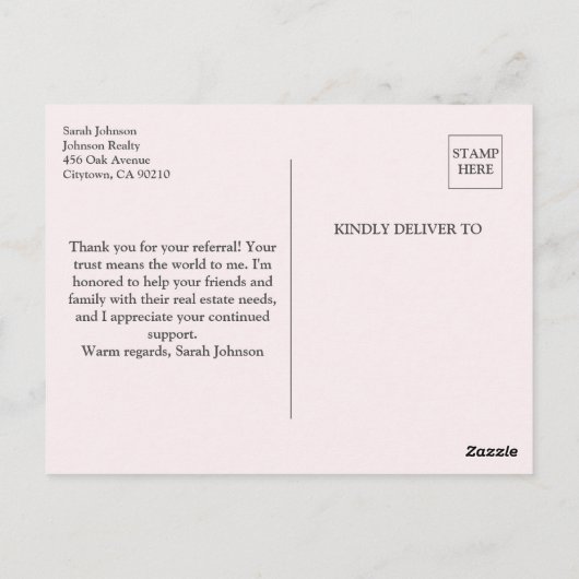 Bedankt voor de verwijzing real estate ansichtkaar briefkaart (Achterkant)