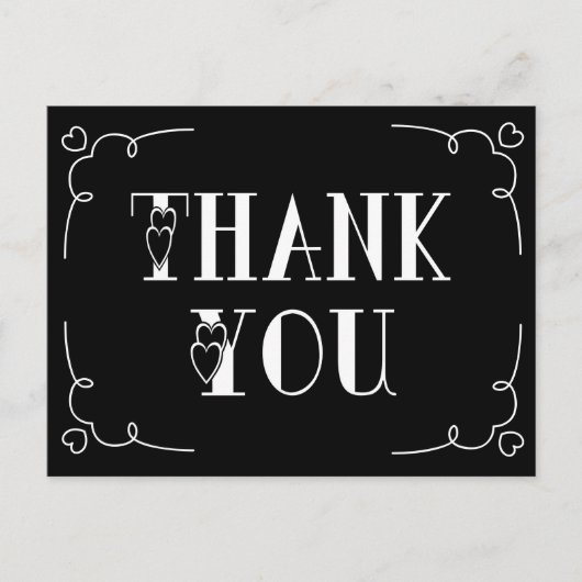 Bedankt voor de zwarte en witte harten briefkaart (Voorkant)
