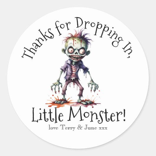 Bedankt voor Dropping In, Little Monster!" Hallowe Ronde Sticker (Voorkant)