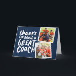 Bedankt voor een geweldige coach twee foto bedankt kaart<br><div class="desc">Zeg bedankt voor een geweldige coach met deze leuke twee-fotokaart. Pas het aan met uw eigen binnentekst en laat het hele team het ondertekenen. Het is een geweldige manier om je waardering voor elk sportseizoen en voor jonge en oude sporters te shows!</div>