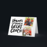 Bedankt voor een geweldige coach twee foto bedankt kaart<br><div class="desc">Zeg dank aan een geweldige coach met deze leuke twee-foto kaart met een zwart-wit kleurenschema. Personaliseer het ook met uw eigen interne tekst en laat het hele team het ondertekenen. Maakt een geweldige manier om uw waardering voor elk sportseizoen en atleten jong en oud te shows! Vind meer kleuren en...</div>