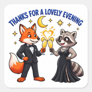 Bedankt voor een leuke avond Schattige Vos Wasbeer Vierkante Sticker