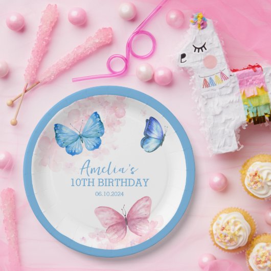 Bedankt voor fladderende Vlinders Verjaardag Papieren Bordje (Feest)