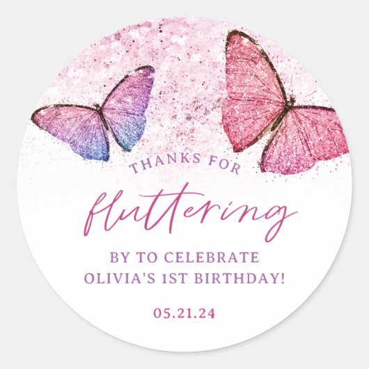 Bedankt voor floreren met vlinder ronde sticker (Voorkant)