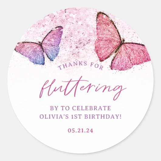 Bedankt voor fluiten met vlinder Hartelijk dank Ronde Sticker (Voorkant)