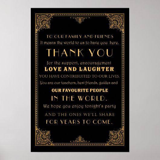 Bedankt voor Gatsby, geïnspireerde trouwbordkaart Poster (Voorkant)