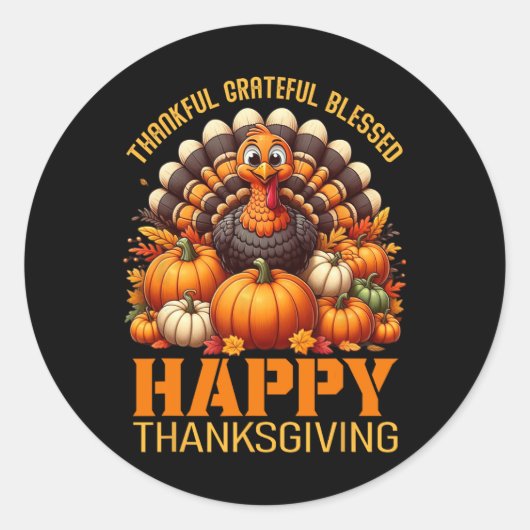 Bedankt voor Grateful Blessed Happy Thanksgiving T Ronde Sticker (Voorkant)