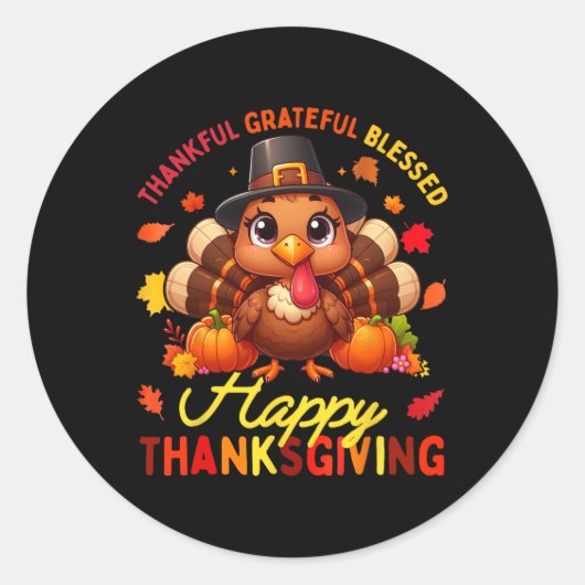Bedankt voor Grateful Blessed Happy Thanksgiving T Ronde Sticker (Voorkant)