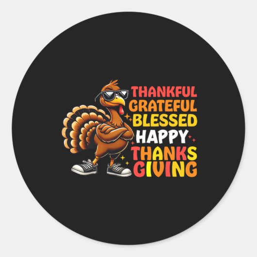 Bedankt voor Grateful Blessed Happy Thanksgiving T Ronde Sticker (Voorkant)