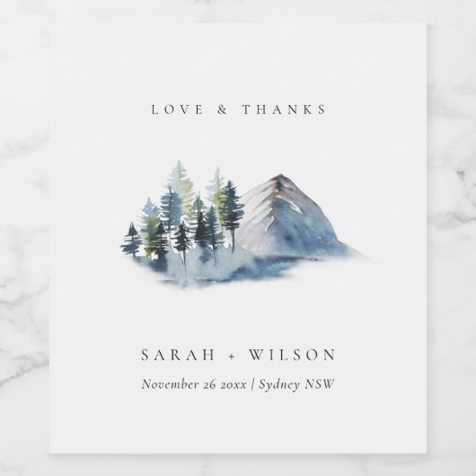 Bedankt voor groene blauwe Bossen Wijn Etiket (Enkel label)