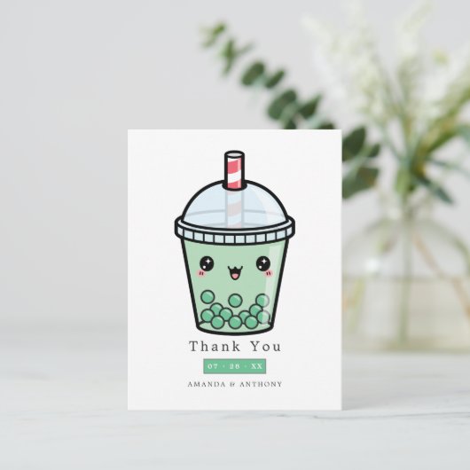 Bedankt voor groene en witte Waterverf Briefkaart (Staand voorkant)