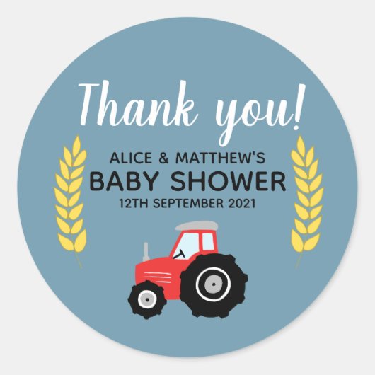 Bedankt voor het Baby shower van de Tractor Farm A Ronde Sticker (Voorkant)