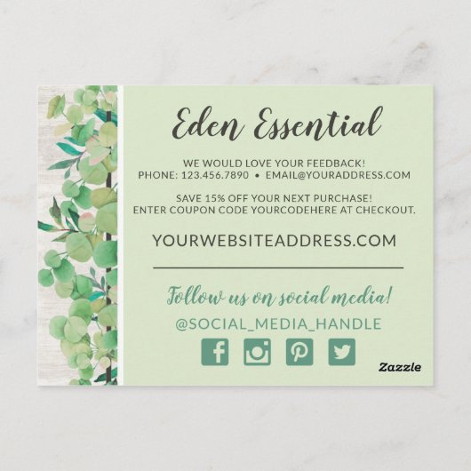 Bedankt voor het botanische groen Eucalyptus en ho Briefkaart (Achterkant)