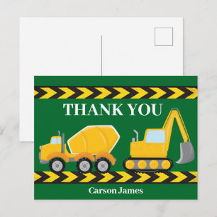Bedankt voor het bouwtruckfeestje voor jongens briefkaart