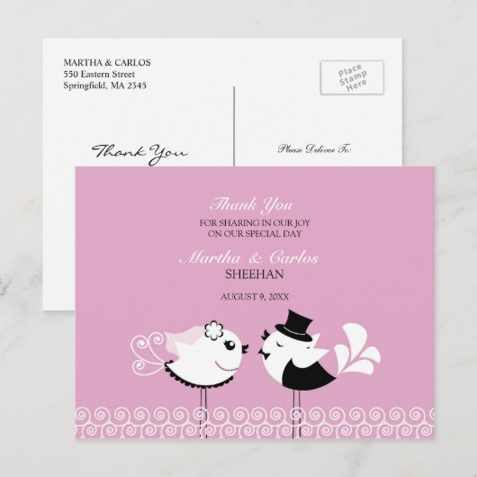 Bedankt voor het Briefkaart van Wedding Birds (Voorkant / Achterkant)