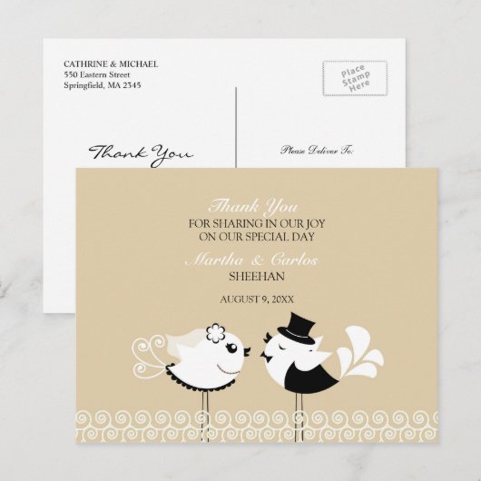 Bedankt voor het Briefkaart van Wedding Birds (Voorkant / Achterkant)