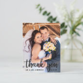 Bedankt voor het bruiloft Foto Modern Script Blk Briefkaart (Staand voorkant)