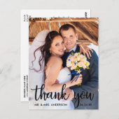 Bedankt voor het bruiloft Foto Modern Script Blk Briefkaart (Voorkant / Achterkant)