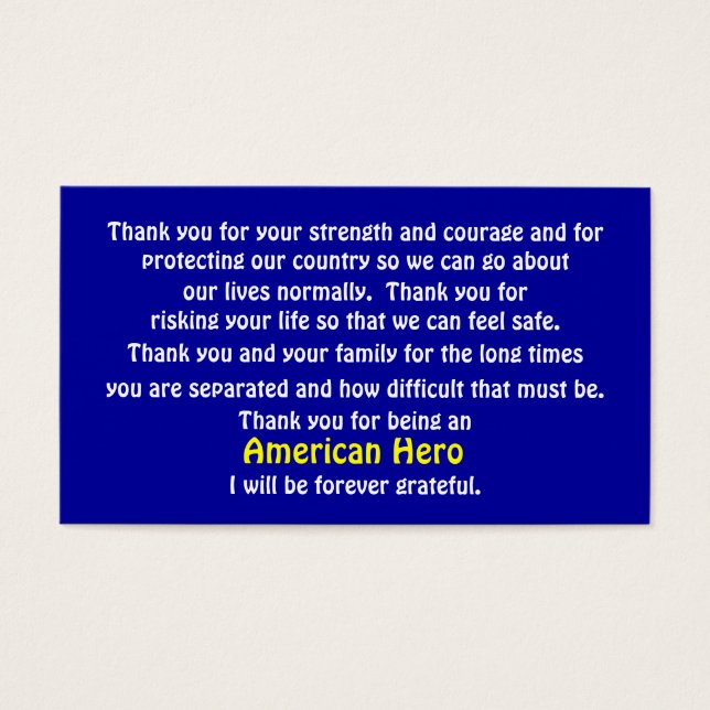 Bedankt voor het dienen van ons land visitekaartjes (Voorkant)