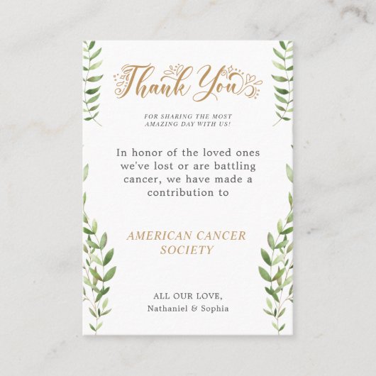 Bedankt voor het doneren van de Charity Wedding Pl Plaatskaartje (Voorkant)