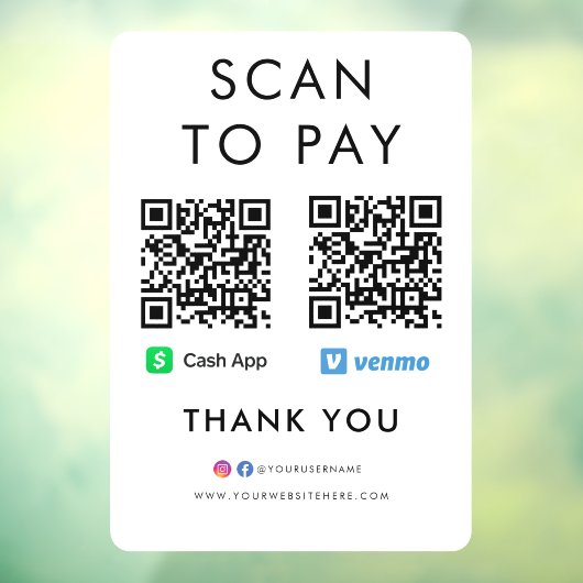 Bedankt voor het gebruik van App Venmo Scan om QR  Raamsticker (Vel 3)