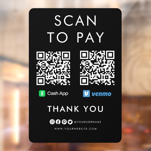 Bedankt voor het gebruik van App Venmo Scan om QR  Raamsticker (Vel 2)