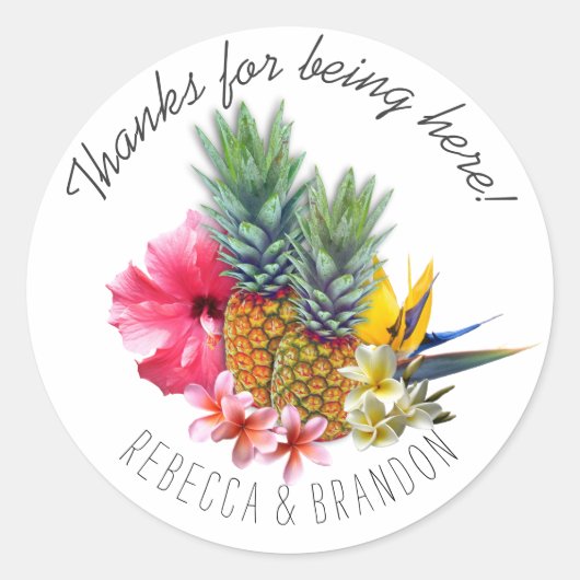 Bedankt voor het Hawaiian Pineapple Wedding Ronde Sticker (Voorkant)