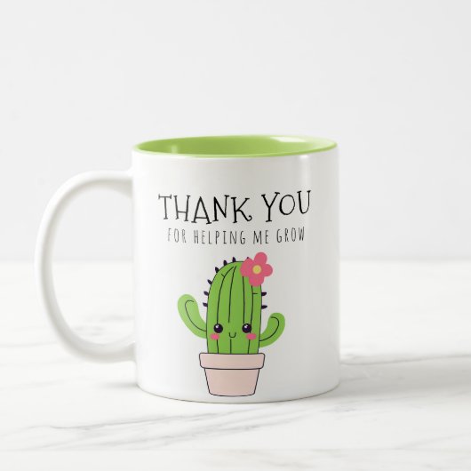 Bedankt voor het helpen groeien, cactus groen tweekleurige koffiemok (Links)