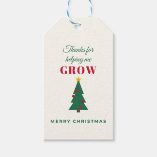 Bedankt voor het helpen van mijn groei Kerstcadeau Cadeaulabel