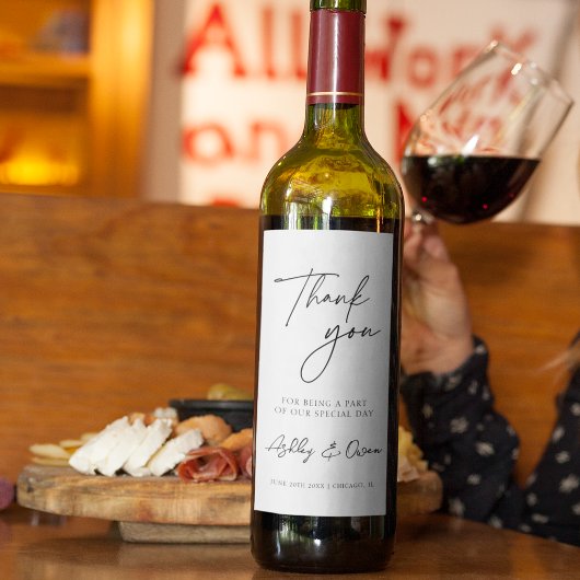 Bedankt voor het huwelijk van Modern Black Script Wijn Etiket