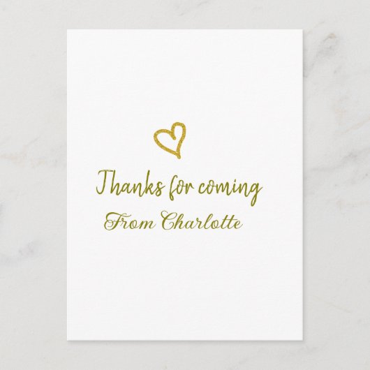 bedankt voor het komen add naam tekst bericht goud briefkaart (Voorkant)