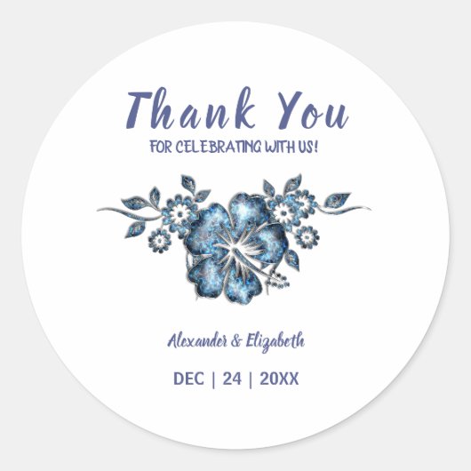 Bedankt voor het komen bruiloft, Blue Flower Ronde Sticker (Voorkant)
