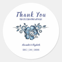 Bedankt voor het komen bruiloft, Blue Flower Ronde Sticker