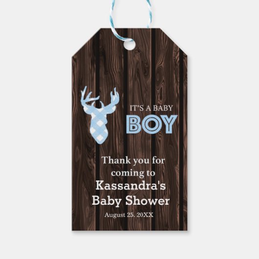 Bedankt voor het komen herten rustiek Baby shower Cadeaulabel (Voorkant)